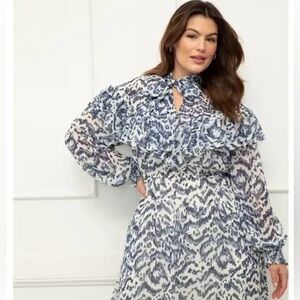 ELOQUII Elements - Women's Plus Size 19- Tie Neck Fit and Flare Dress - NWOT